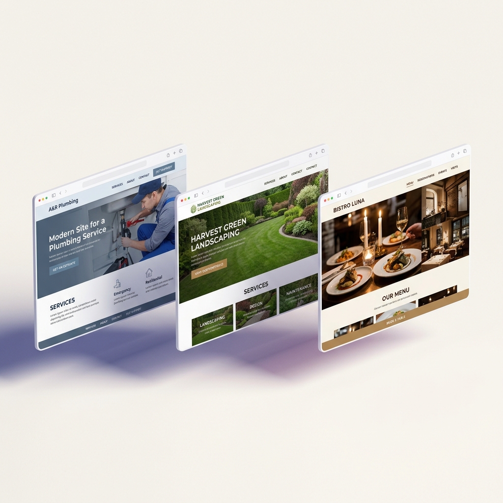 Portfolio showing plumbing, landscaping and restaurant websites